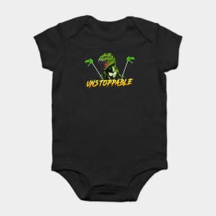 I Am Unstoppable TRex Funny Short Dinosaur Arms Baby Bodysuit